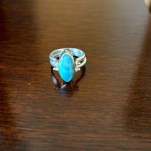 Reversible Larimar and Amber Ring